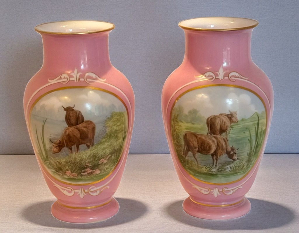 Pair Of Empire-era Opaline Vases