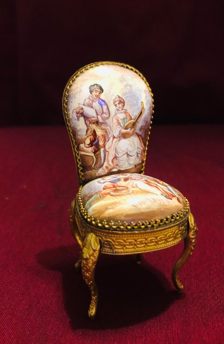 A Pair Of Miniature Chairs In Viennese Enamel.-photo-2