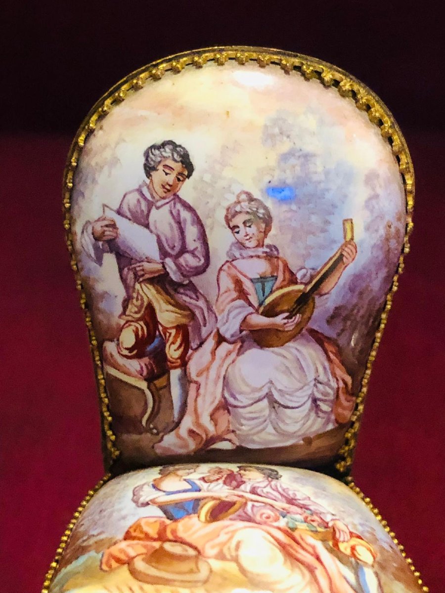 A Pair Of Miniature Chairs In Viennese Enamel.-photo-3