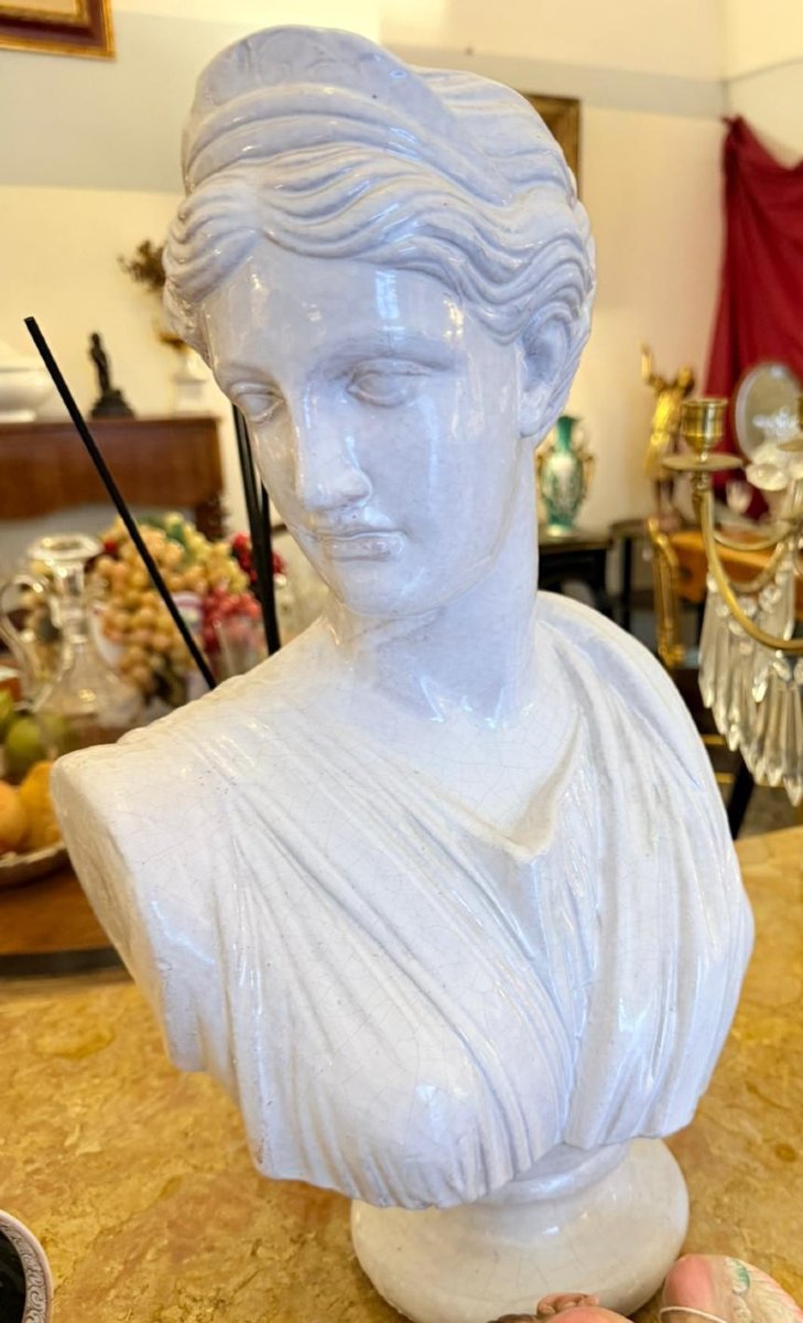 Bust Of Diana In White Glazed Terracotta. -photo-2