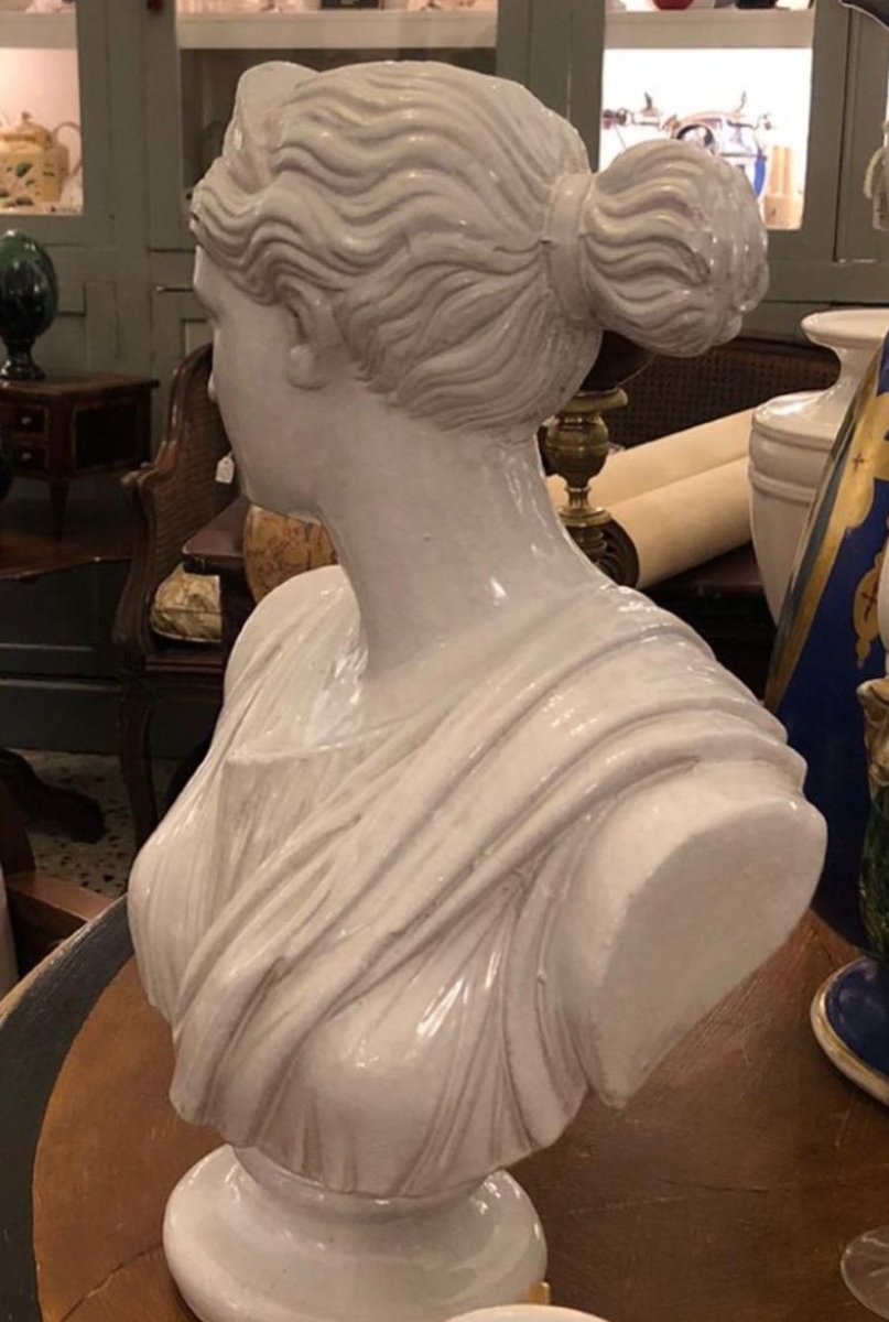 Bust Of Diana In White Glazed Terracotta. -photo-3