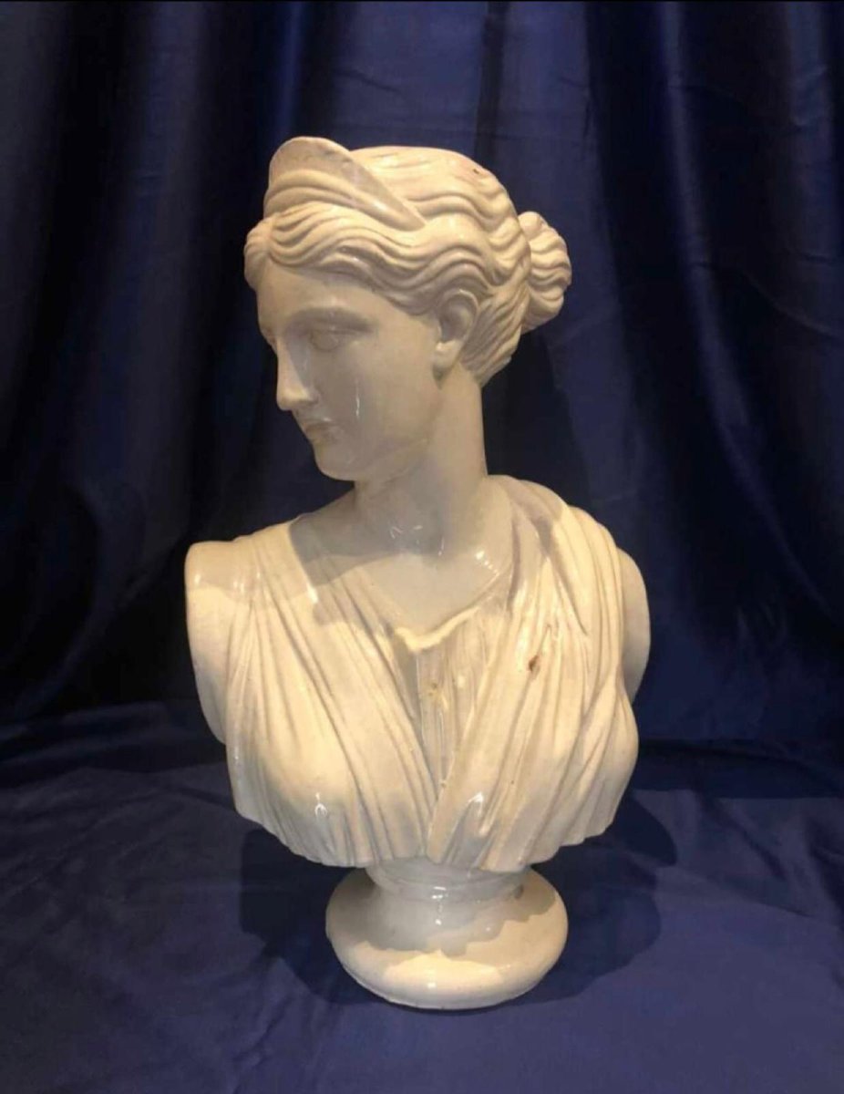 Bust Of Diana In White Glazed Terracotta. 