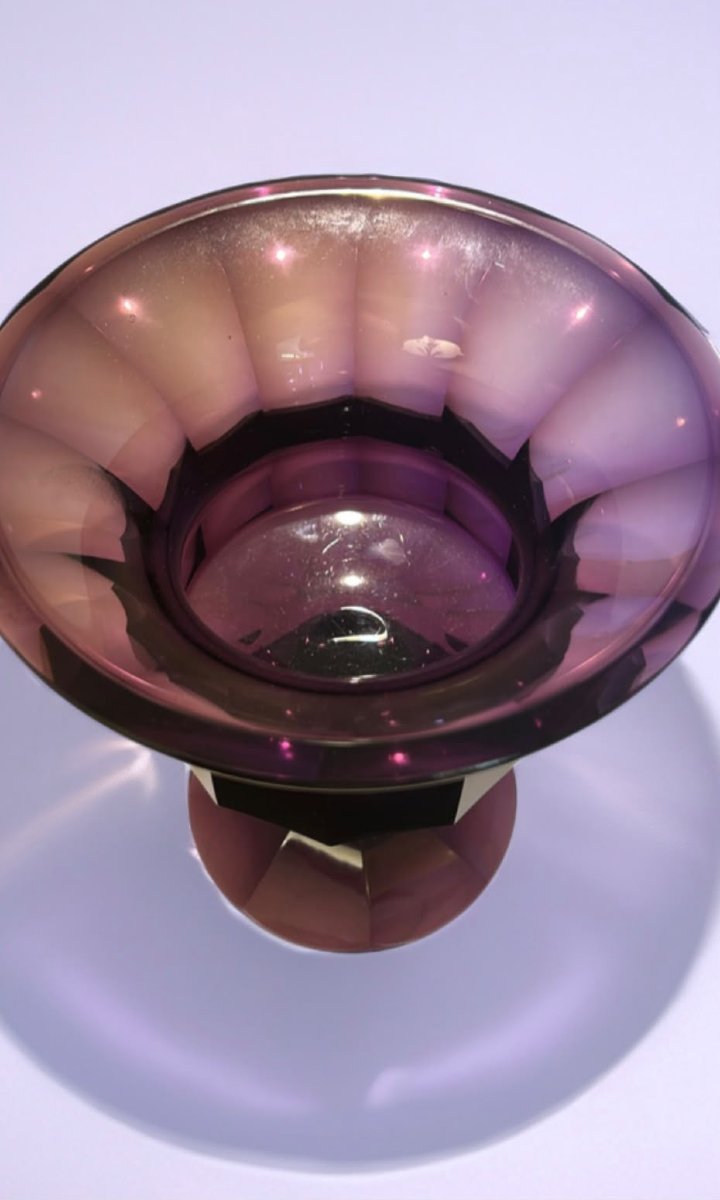 Art Deco Vase, Signed Moser Karlsbad, Made Of Faceted Amethyst-colored Crystal.-photo-2