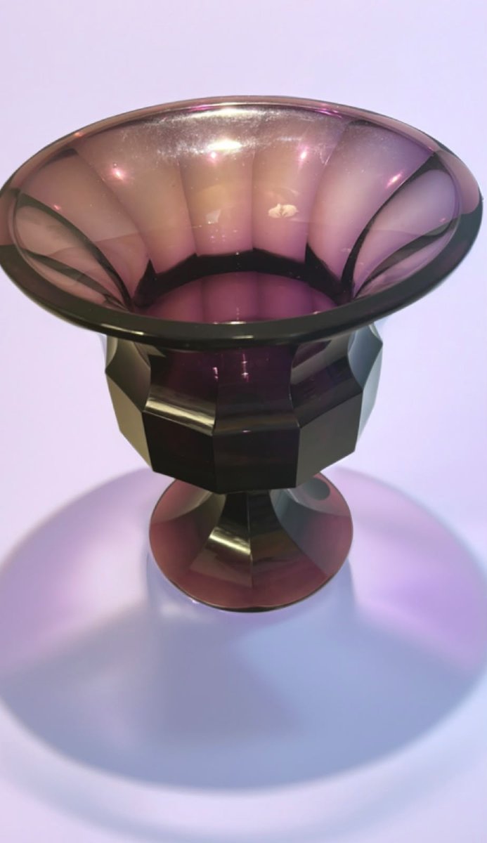 Art Deco Vase, Signed Moser Karlsbad, Made Of Faceted Amethyst-colored Crystal.