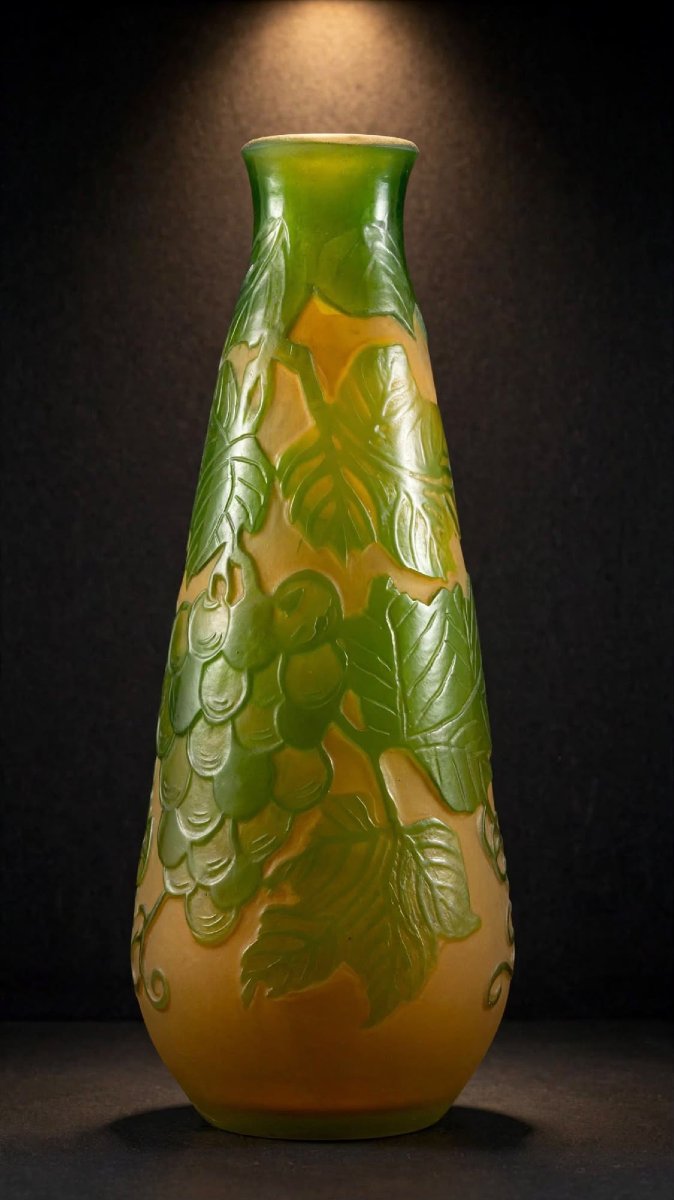 Vase soliflore à décor de vigne et grappes de raisin, Émile Gallé (1846-1904), Nancy. -photo-2