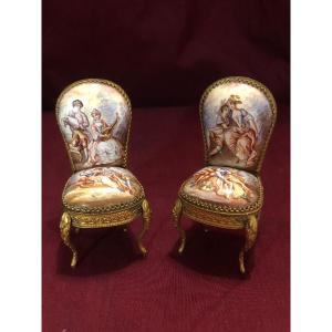 A Pair Of Miniature Chairs In Viennese Enamel.