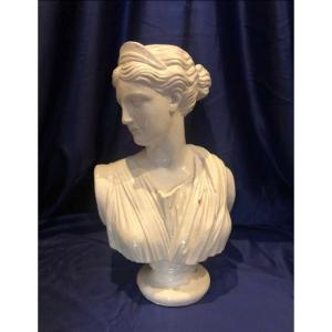 Bust Of Diana In White Glazed Terracotta.
