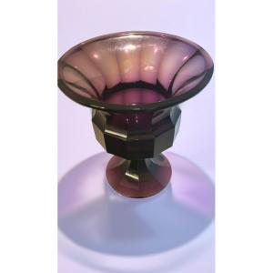 Art Deco Vase, Signed Moser Karlsbad, Made Of Faceted Amethyst-colored Crystal.