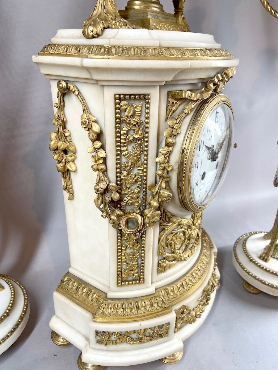Ensemble De Cheminée En Marbre Et Bronze Français Louis XVI Exquis, Milieu Du XIXe Siècle 1855-photo-1