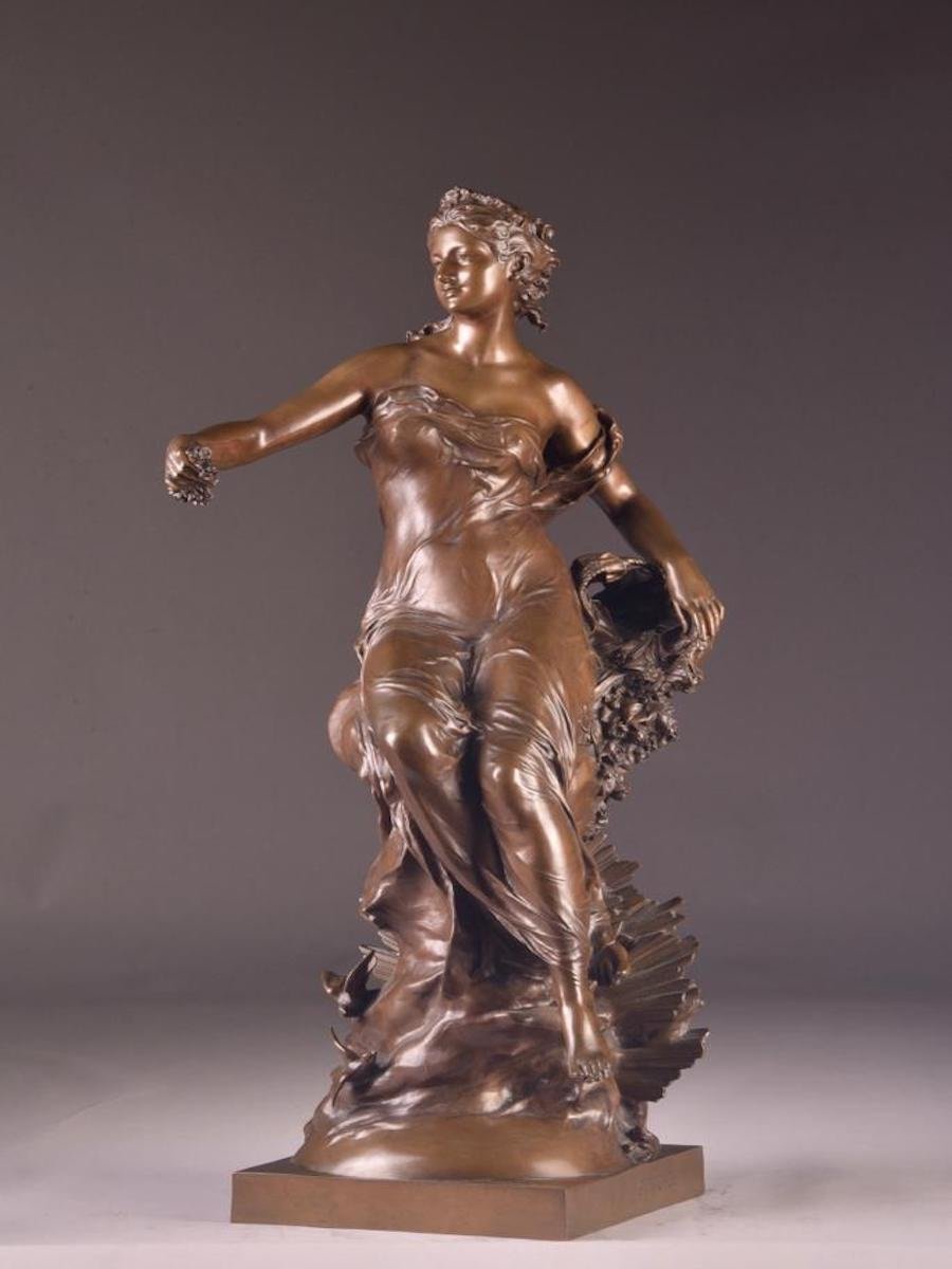19th Century French Bronze Sculpture Representative Flora, Gustave Michel And F. Barbedienne-photo-8