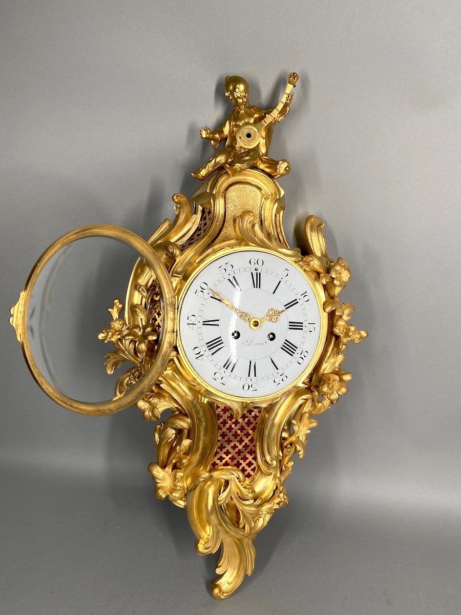 French Louis XV Style Bronze Cartel Wall Clock. Mid-19th Century.-photo-1
