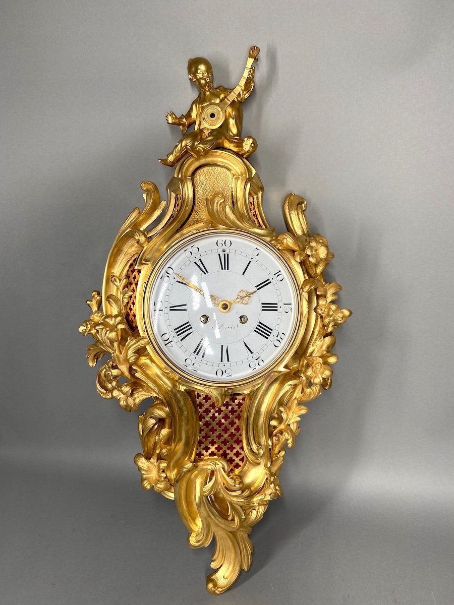 French Louis XV Style Bronze Cartel Wall Clock. Mid-19th Century.-photo-5