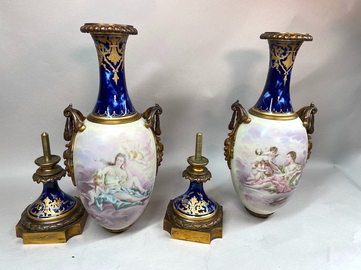Paire De Grands Vases En Porcelaine De Sèvres, France - Milieu Du 19ème Siècle-photo-2