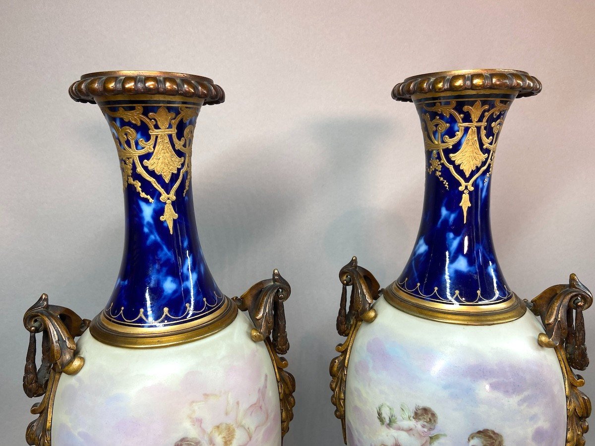 Paire De Grands Vases En Porcelaine De Sèvres, France - Milieu Du 19ème Siècle-photo-3