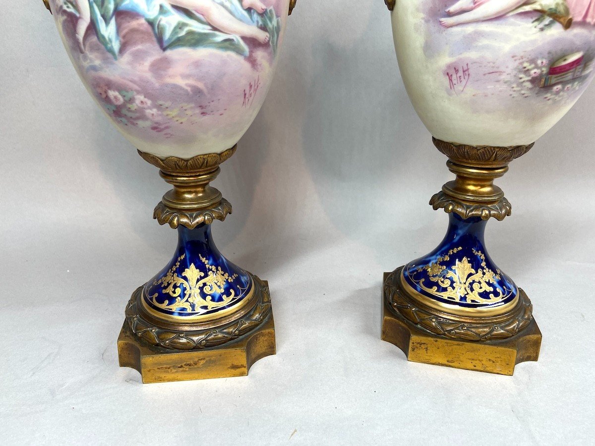 Paire De Grands Vases En Porcelaine De Sèvres, France - Milieu Du 19ème Siècle-photo-6