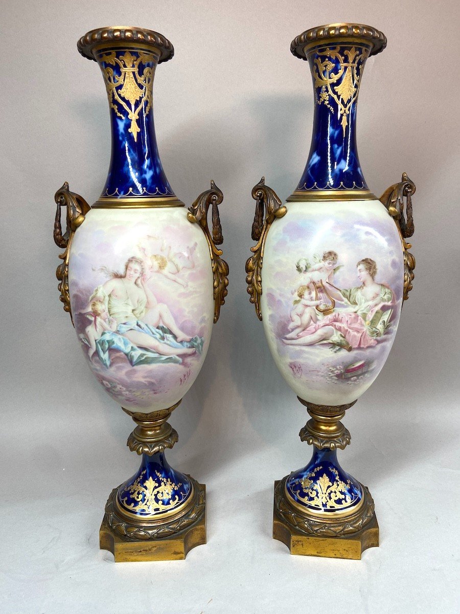 Paire De Grands Vases En Porcelaine De Sèvres, France - Milieu Du 19ème Siècle-photo-8