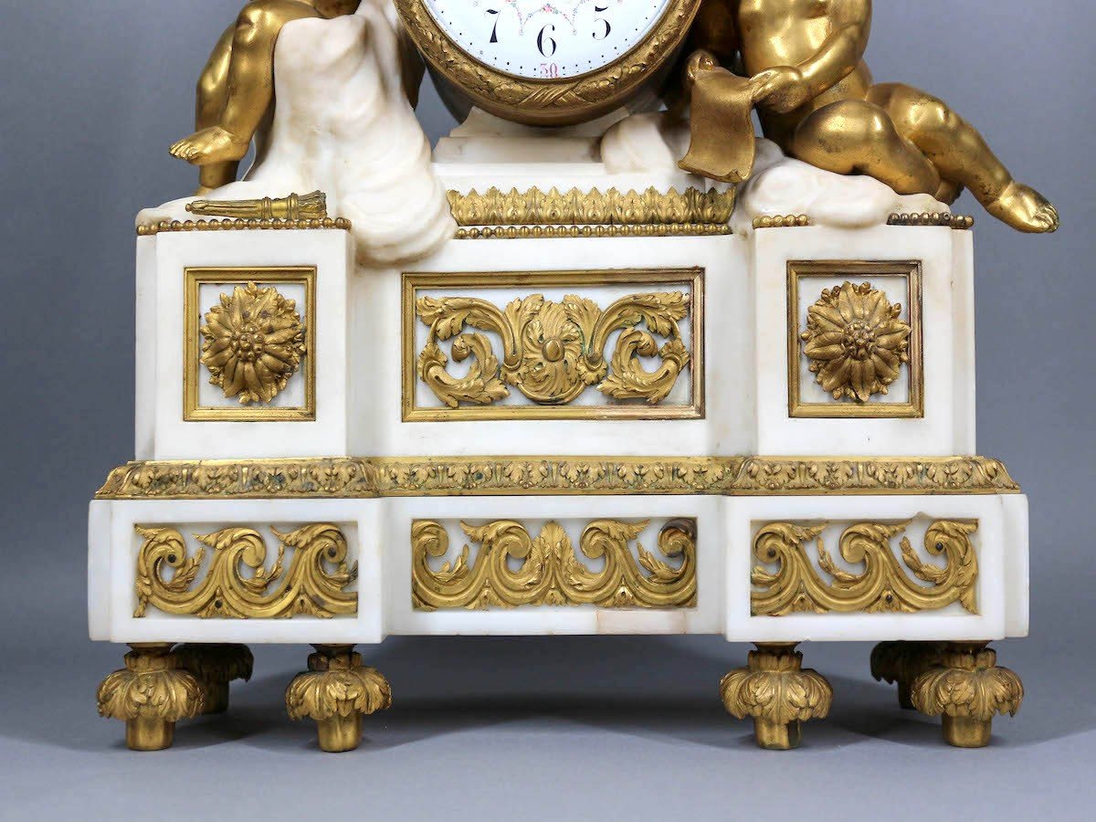 Horloge de table/manteau Louis XVI en bronze doré et marbre, France, vers 1860-photo-1