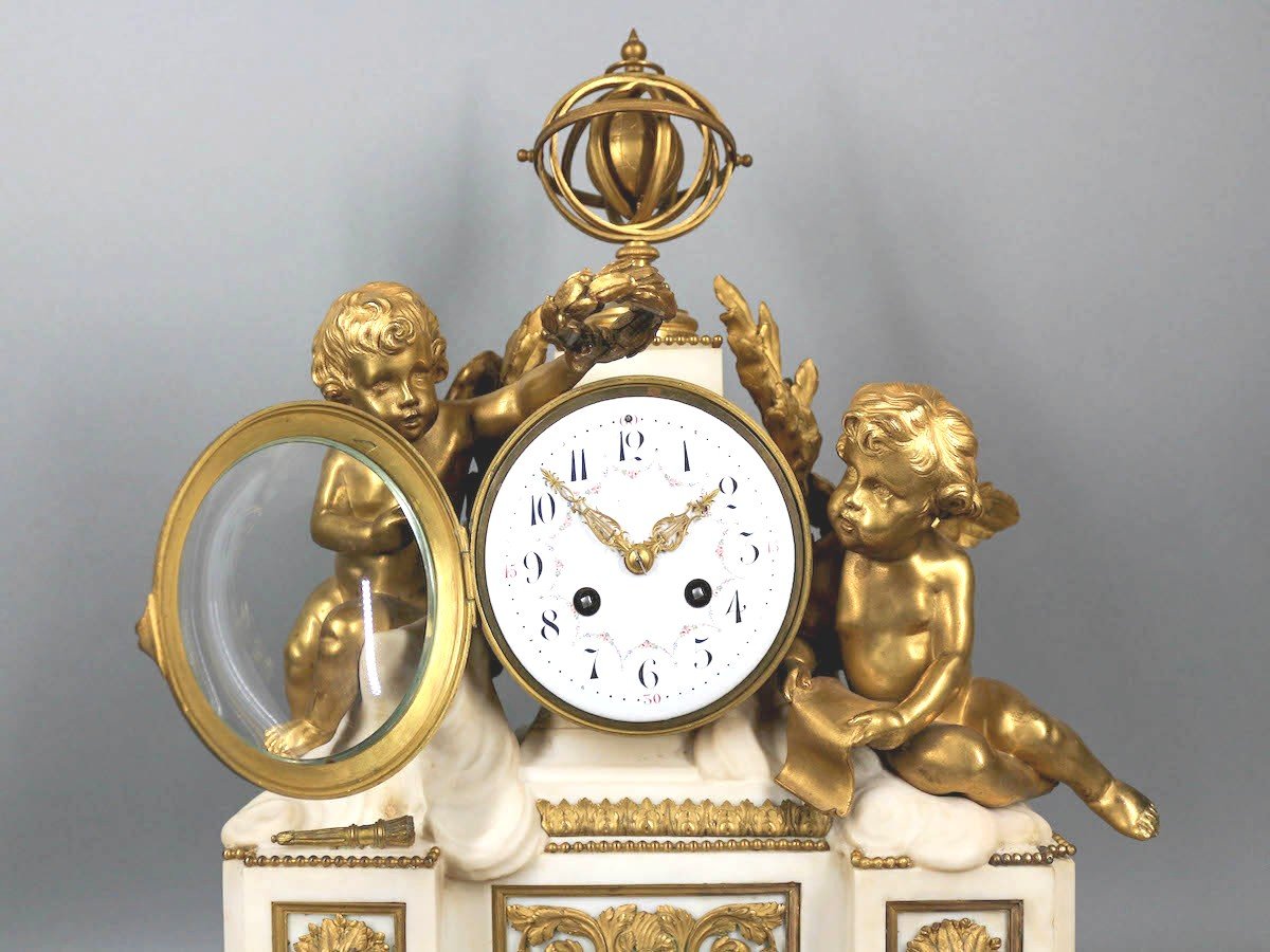 Horloge de table/manteau Louis XVI en bronze doré et marbre, France, vers 1860-photo-6