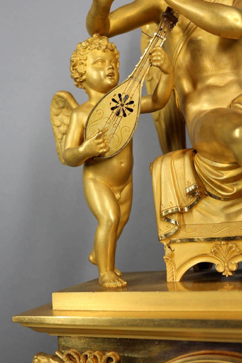 Early 19th Century Empire Bronze Mantle/table Clock (1810) Featuring Apollo And Orpheus-photo-3