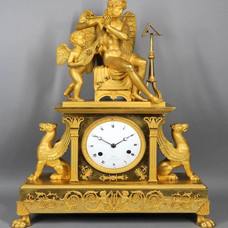 Early 19th Century Empire Bronze Mantle/table Clock (1810) Featuring Apollo And Orpheus-photo-8