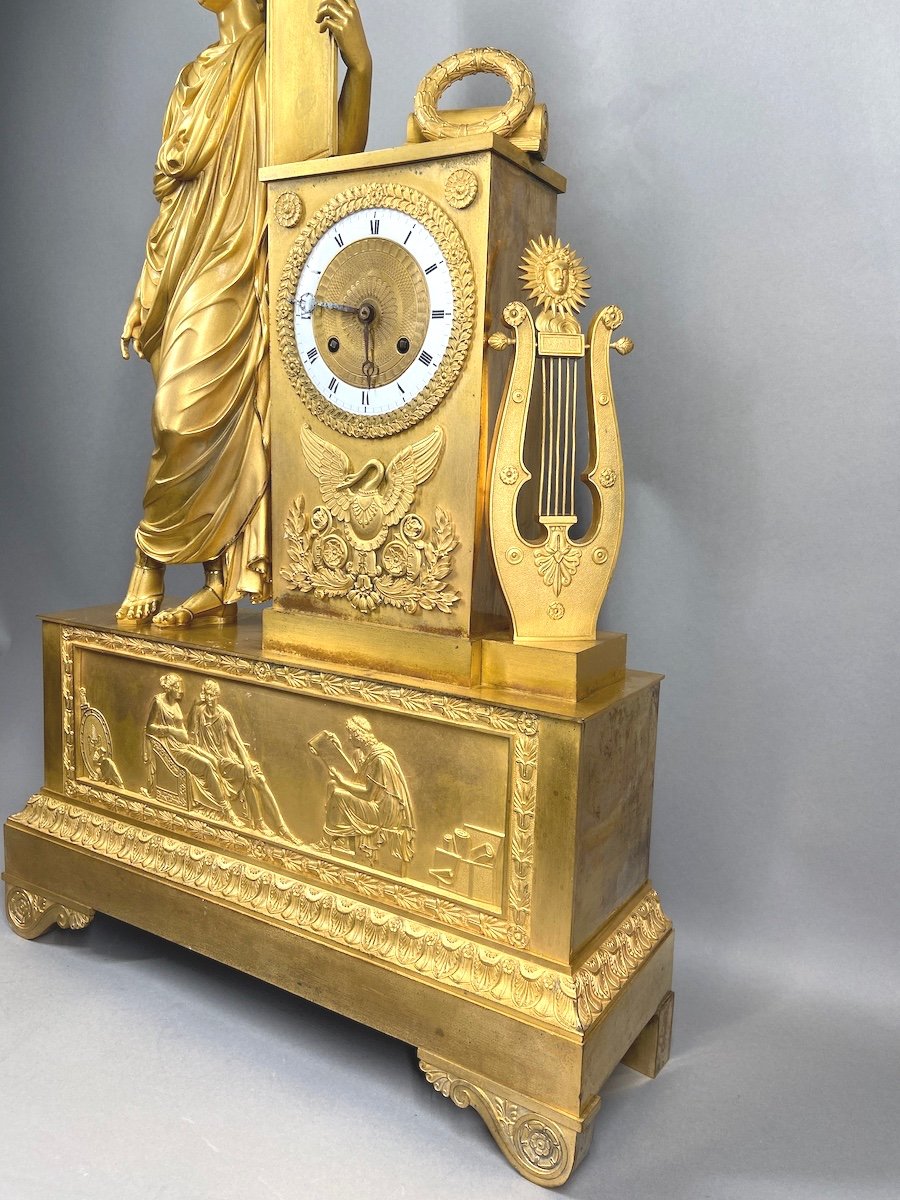 Exquisite Early 19th Century Empire Xl Chimney Clock In Ormolu Apollo-photo-2