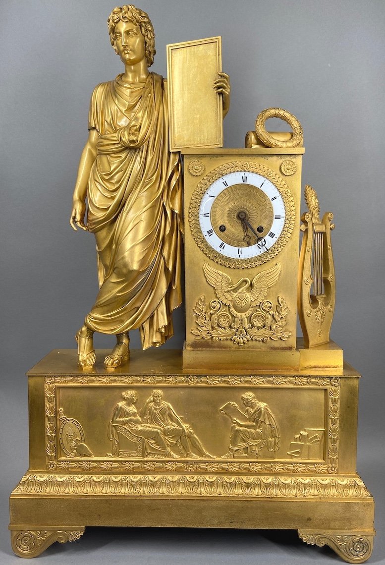 Exquisite Early 19th Century Empire Xl Chimney Clock In Ormolu Apollo