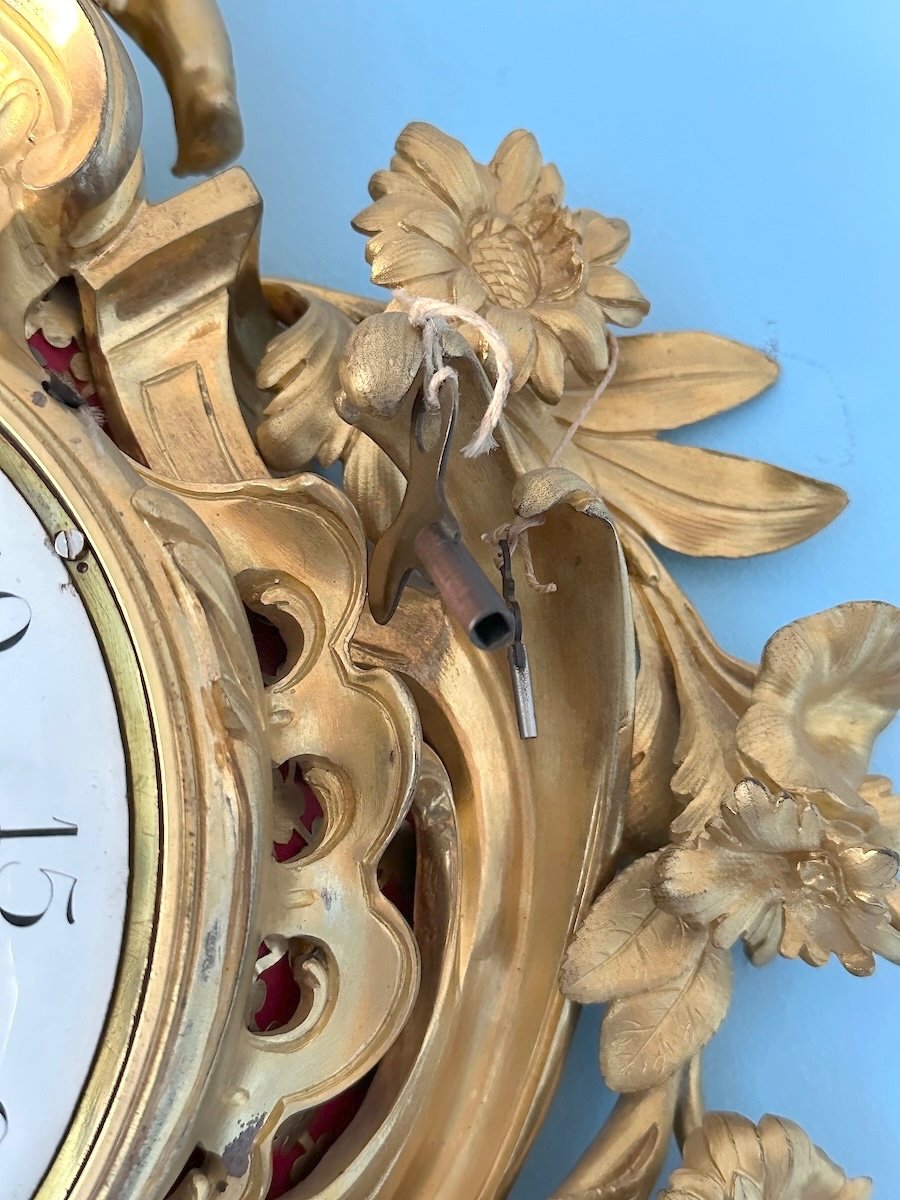 Antique Xl Louis XV Wall Clock In Gilt Bronze With S. Marti Movement-photo-2