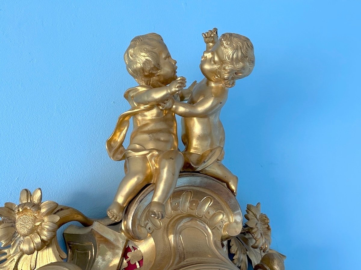 Antique Xl Louis XV Wall Clock In Gilt Bronze With S. Marti Movement-photo-6