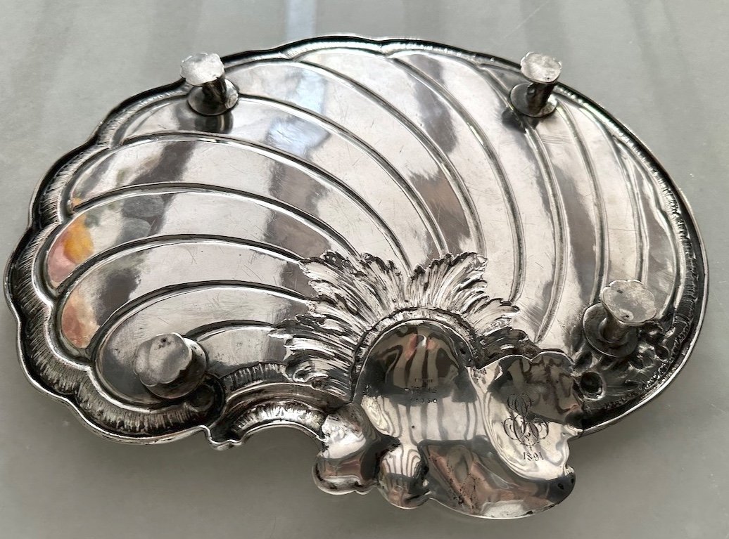 Exquisite 19th Century 800 Silver Shell Tray With Torch Handle Circa 1890-photo-4