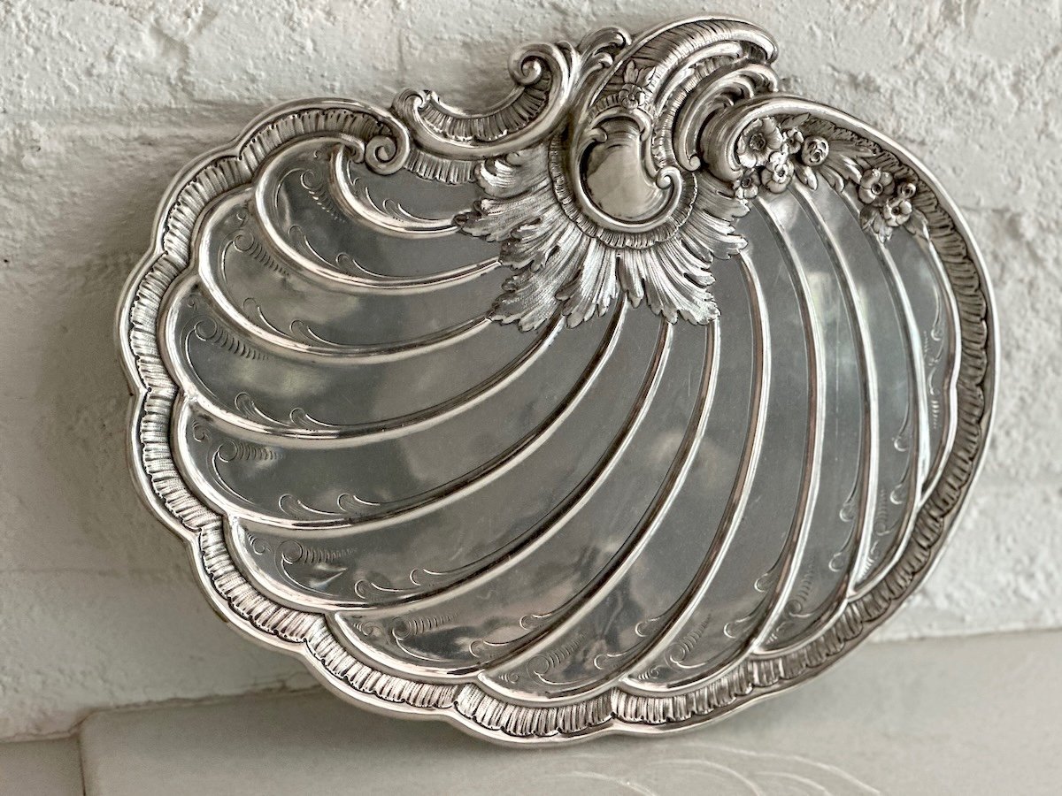 Exquisite 19th Century 800 Silver Shell Tray With Torch Handle Circa 1890-photo-6