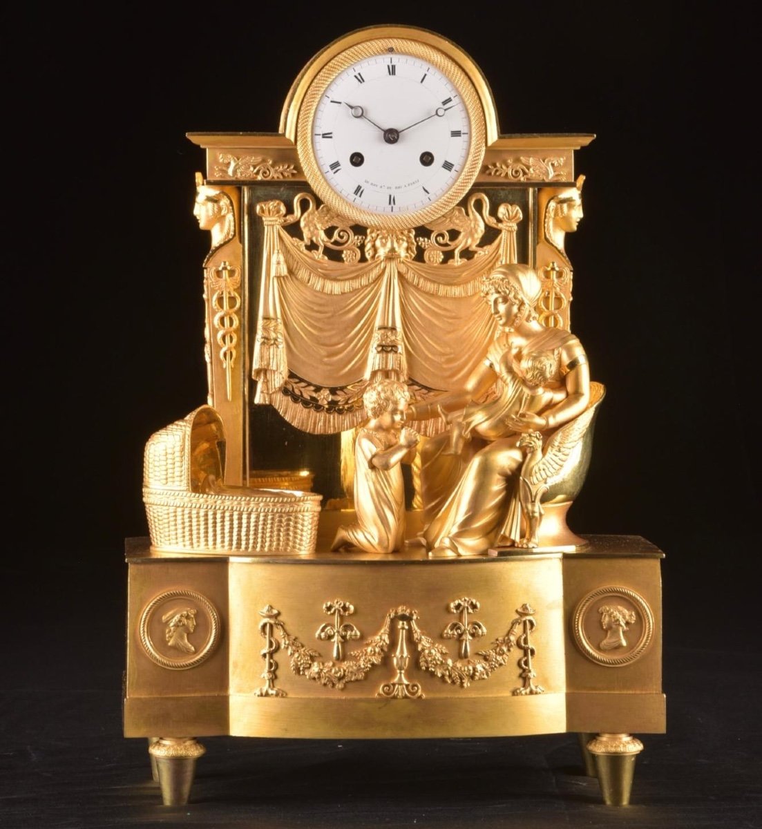 Pendule Empire 19ème Siècle Français Bronze Doré Et Ormolu Antique Royal Tribute