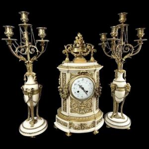 Exquisite Louis XVI French Marble And Bronze Fireplace Set, Mid-19th Century 1855