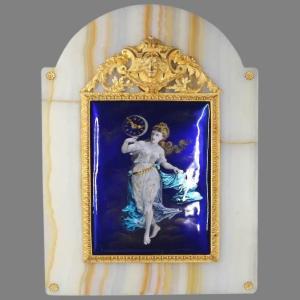 1860's French Louis Table Clock In Alabaster And Blue Enamel