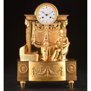 Pendule Empire 19ème Siècle Français Bronze Doré Et Ormolu Antique Royal Tribute