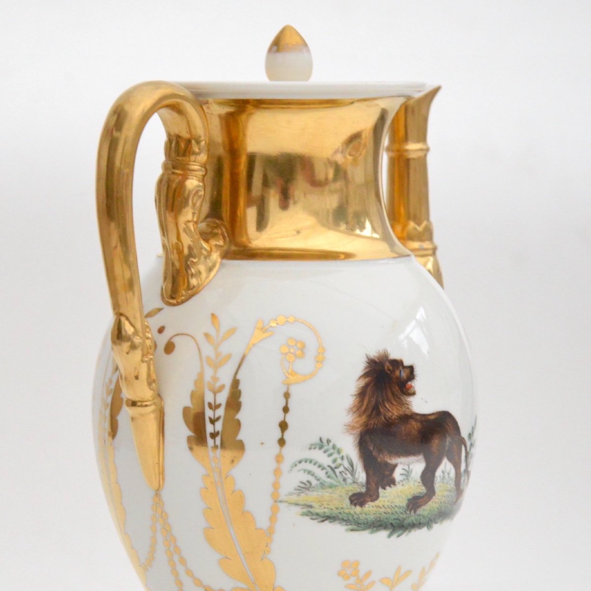 Cafetière Empire En Porcelaine De Nymphenburg à Décor Lion Et Cerf 1815-1820-photo-4