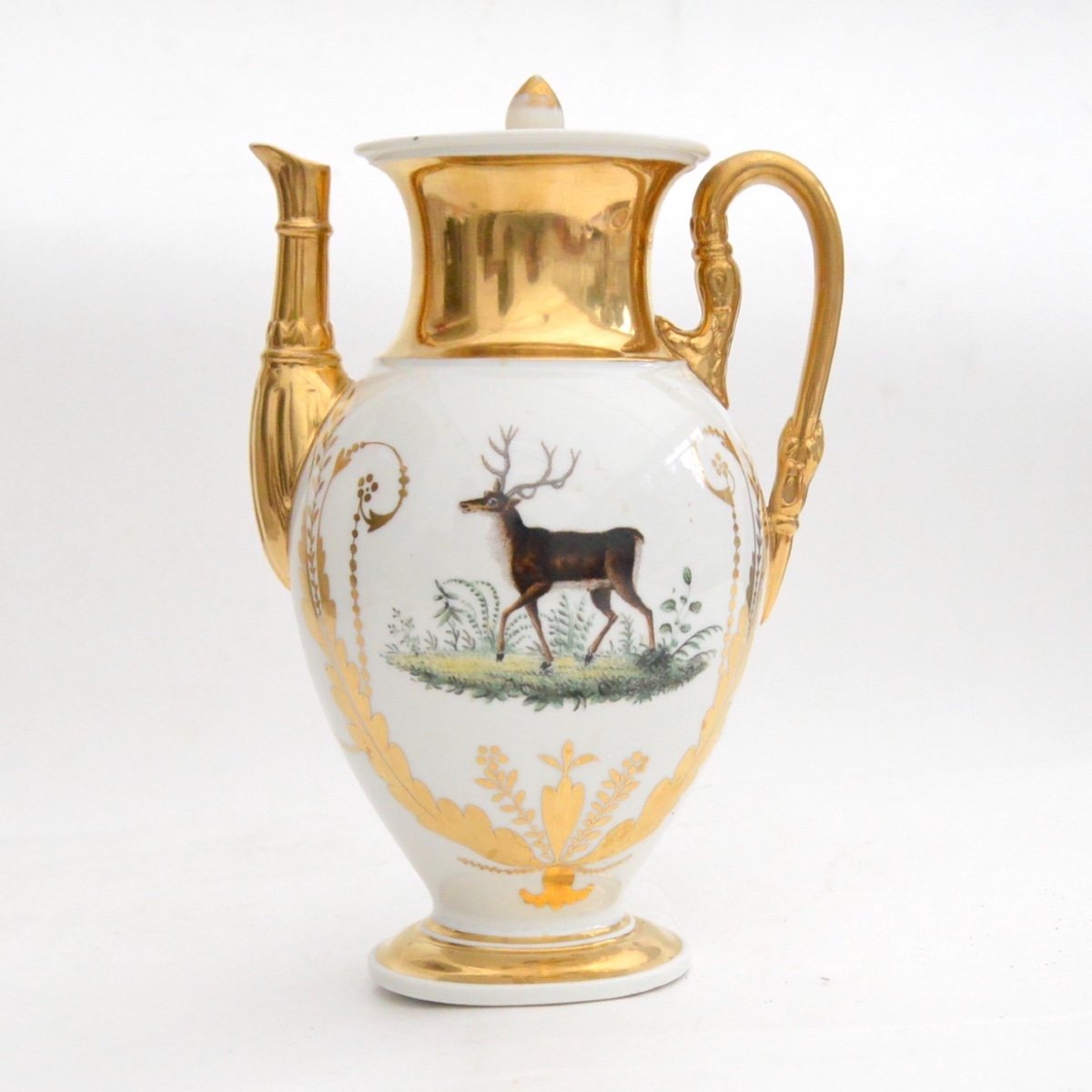 Cafetière Empire En Porcelaine De Nymphenburg à Décor Lion Et Cerf 1815-1820-photo-1