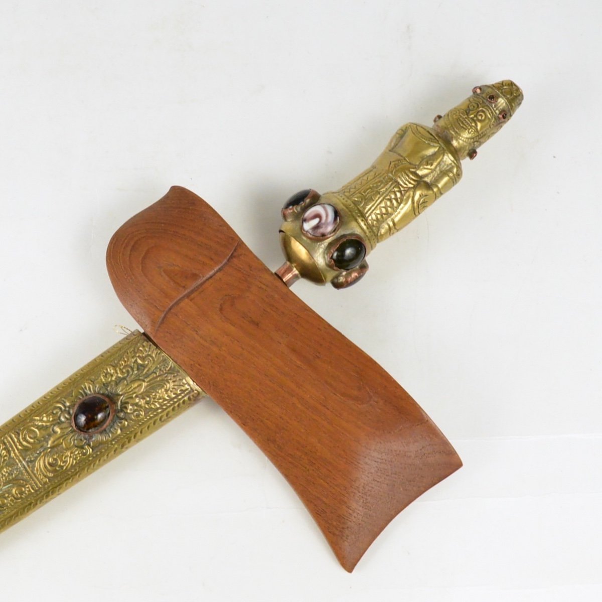 Indonesian Kriss And Its Scabbard Pommel In The Shape Of A Character Copper And Stones