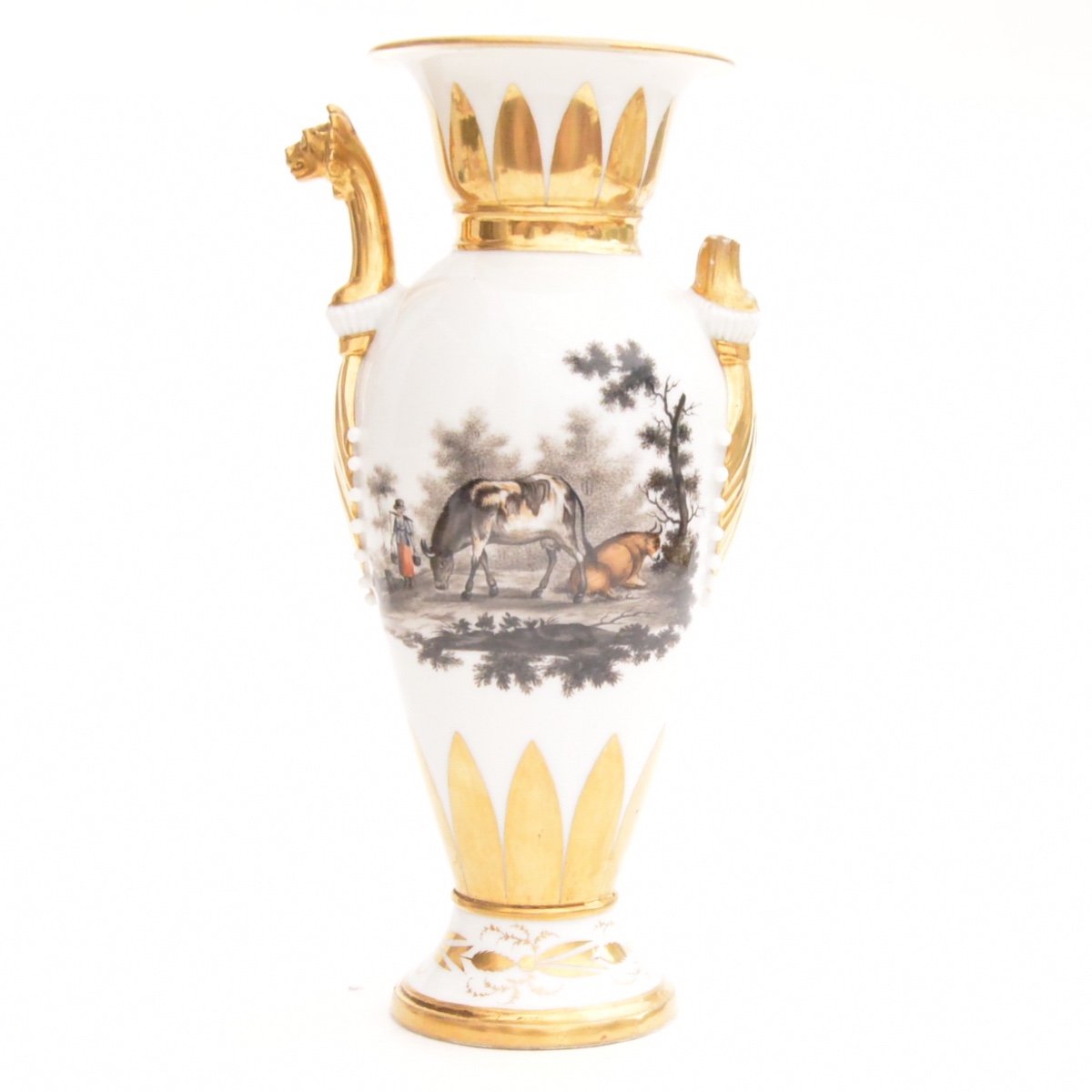 Porcelain Amphora Vase Decor Of Genre Scenes In Grisaille Joseph-antoine Neeles Nineteenth-photo-4