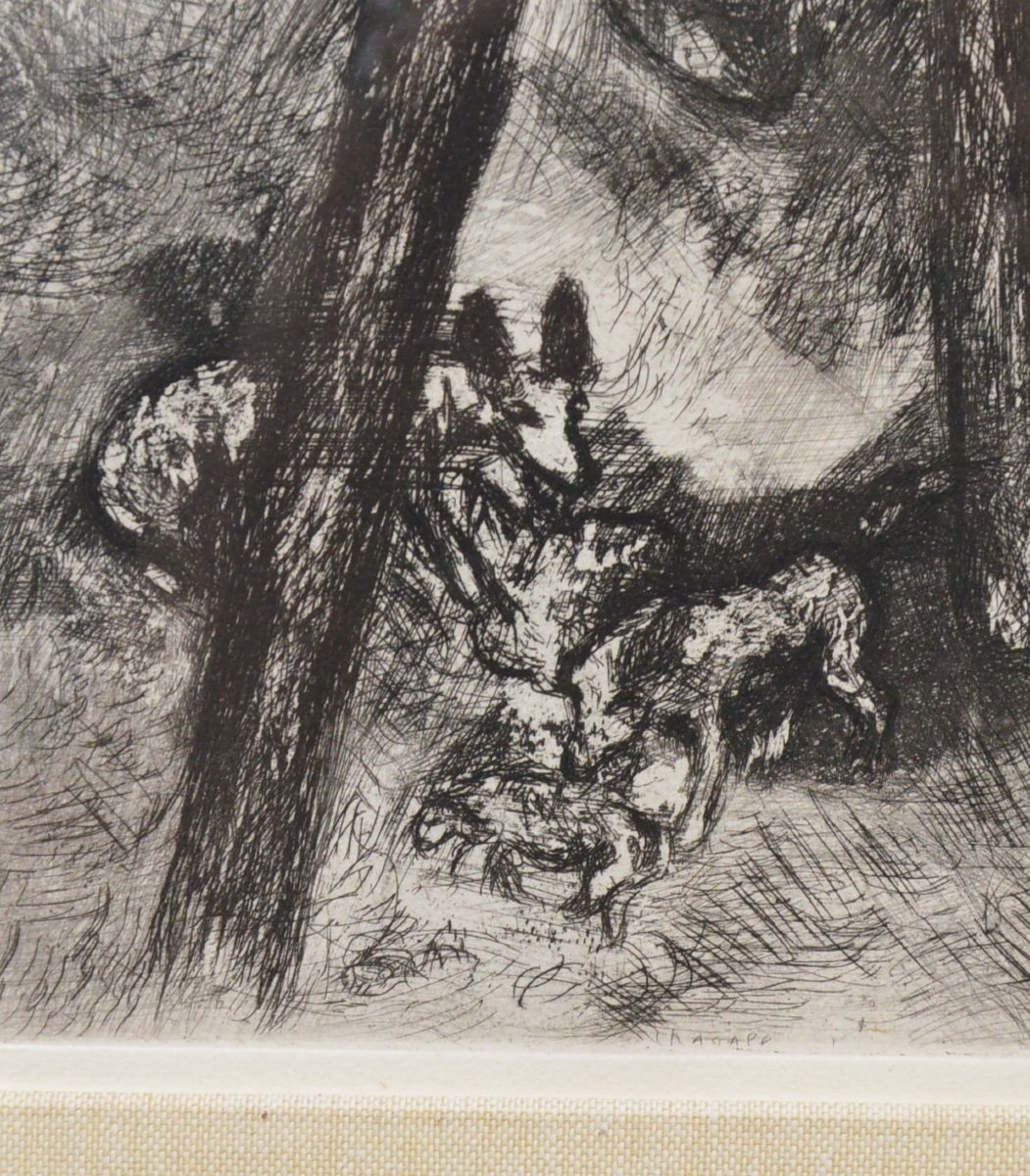 Marc Chagall Eau-forte Les Loupes Et Les Arbres Illustration La Fontaine circa 1927-photo-3