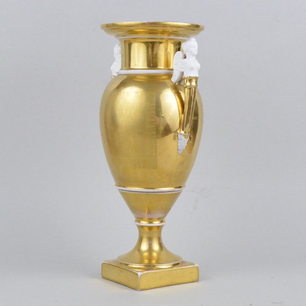 Vase Empire En Porcelaine à Décor Doré anses en forme de Phémé XIXème-photo-3
