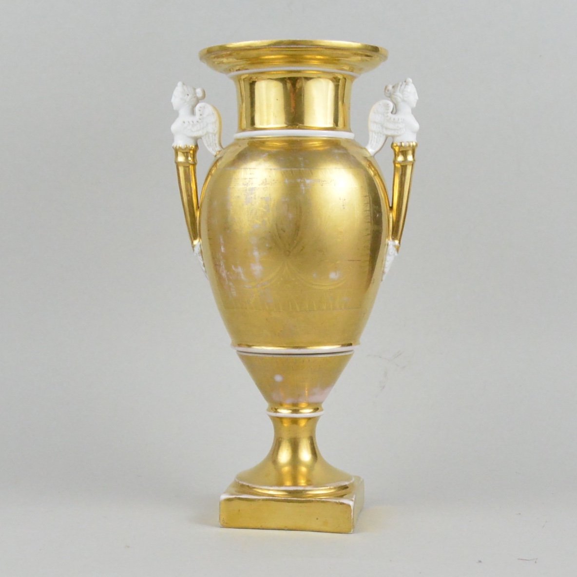 Vase Empire En Porcelaine à Décor Doré anses en forme de Phémé XIXème-photo-4