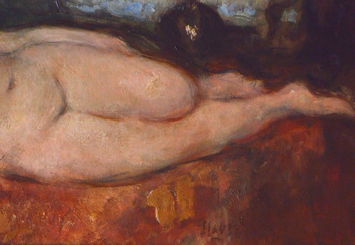 Jean Laudy (1877-1956) Belgian School Reclining Nude Oil On Canvas-photo-4