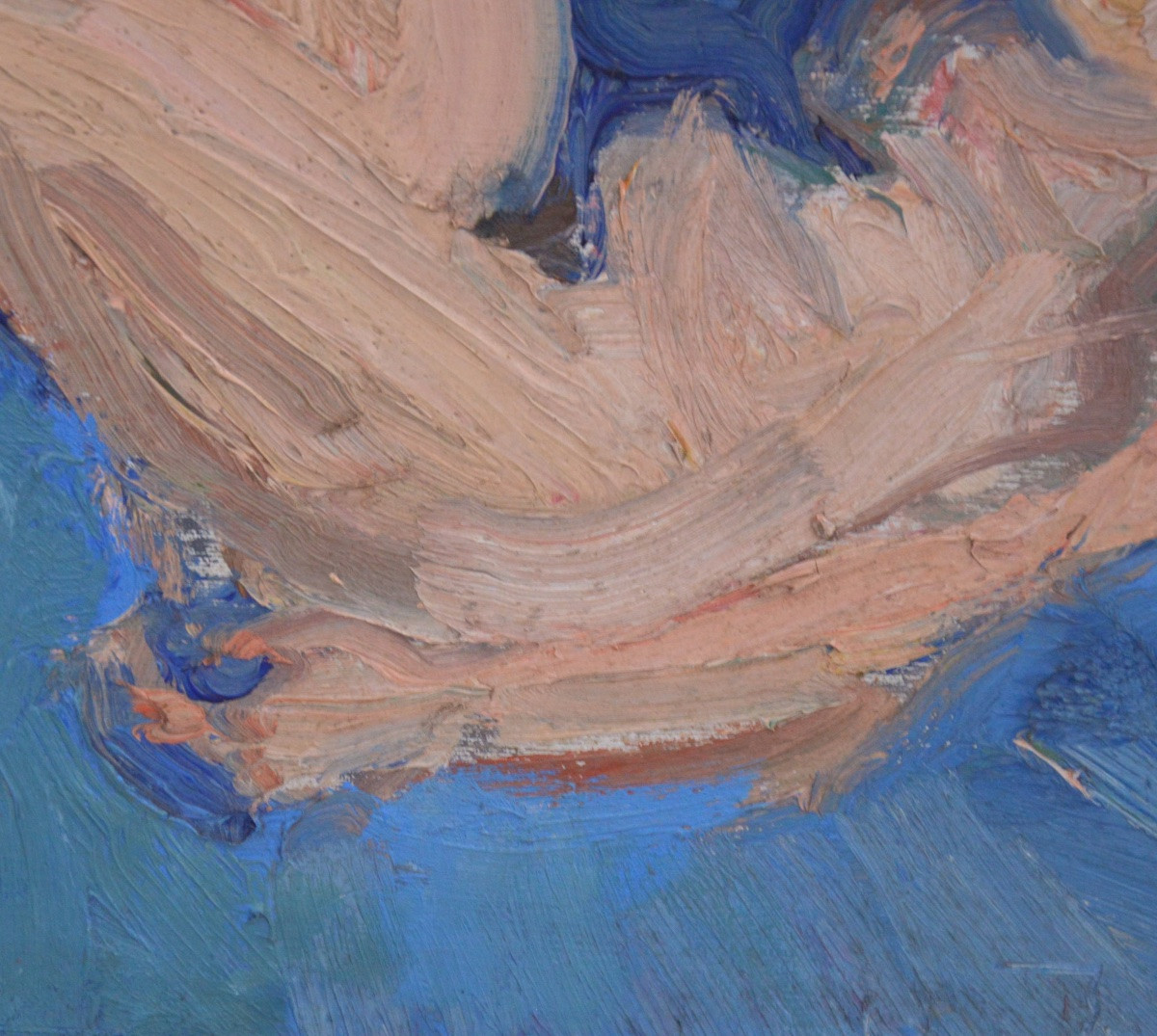 Albert De Deken (1915-2003) Allongée sur drap bleu (1988) Huile sur toile-photo-1