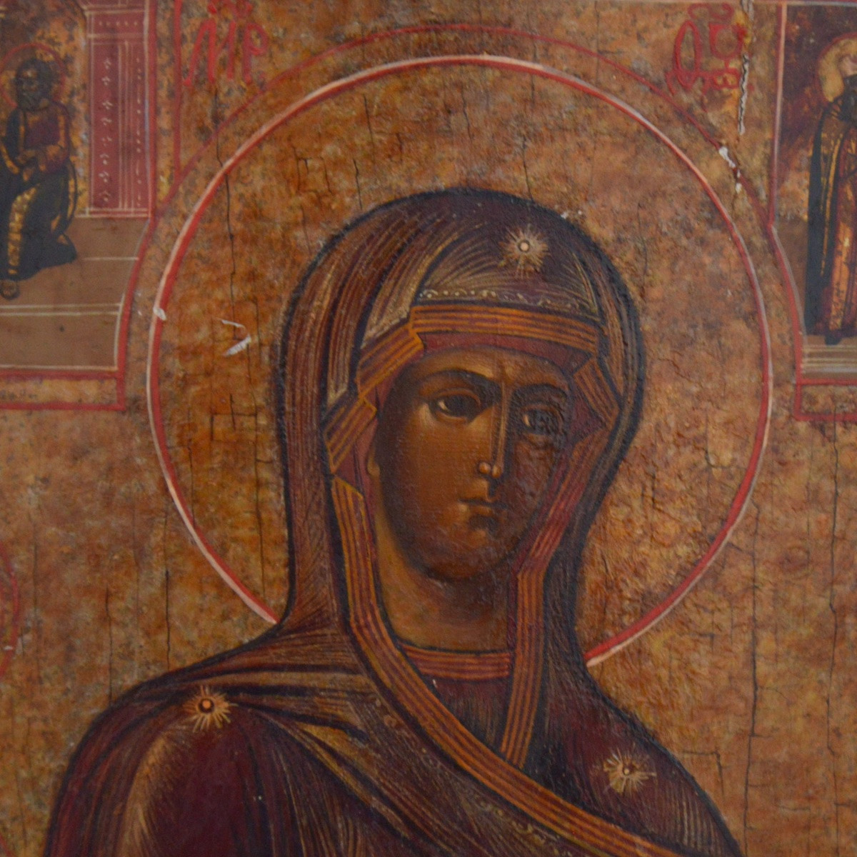 Icône Russe Orthodoxe de la Mère de Dieu avec scènes de sa vie (kleima) XXème-photo-2