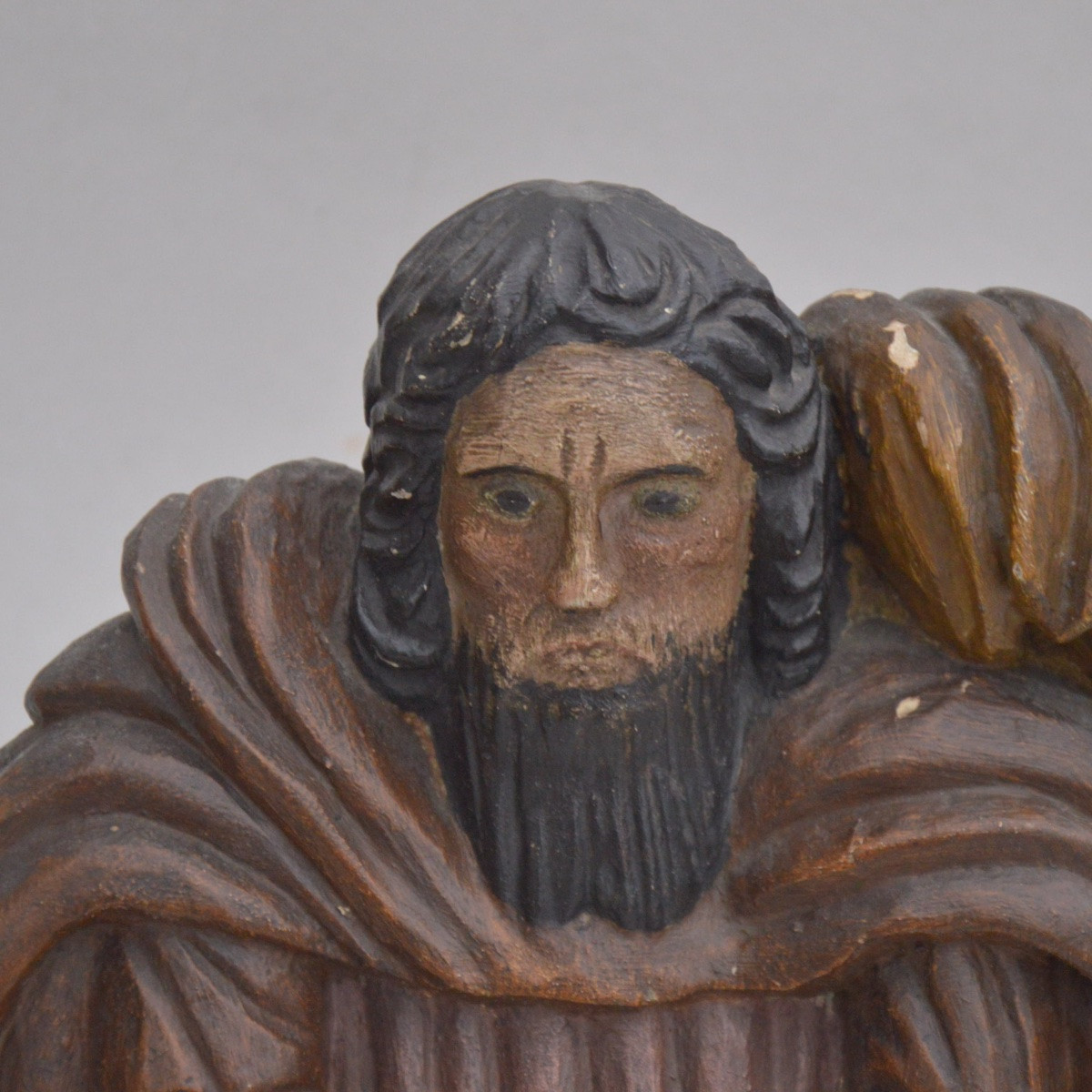 Carved And Polychrome Wooden Relief Depicting A Prophet Or Hermit. Circa 1840–1880-photo-2