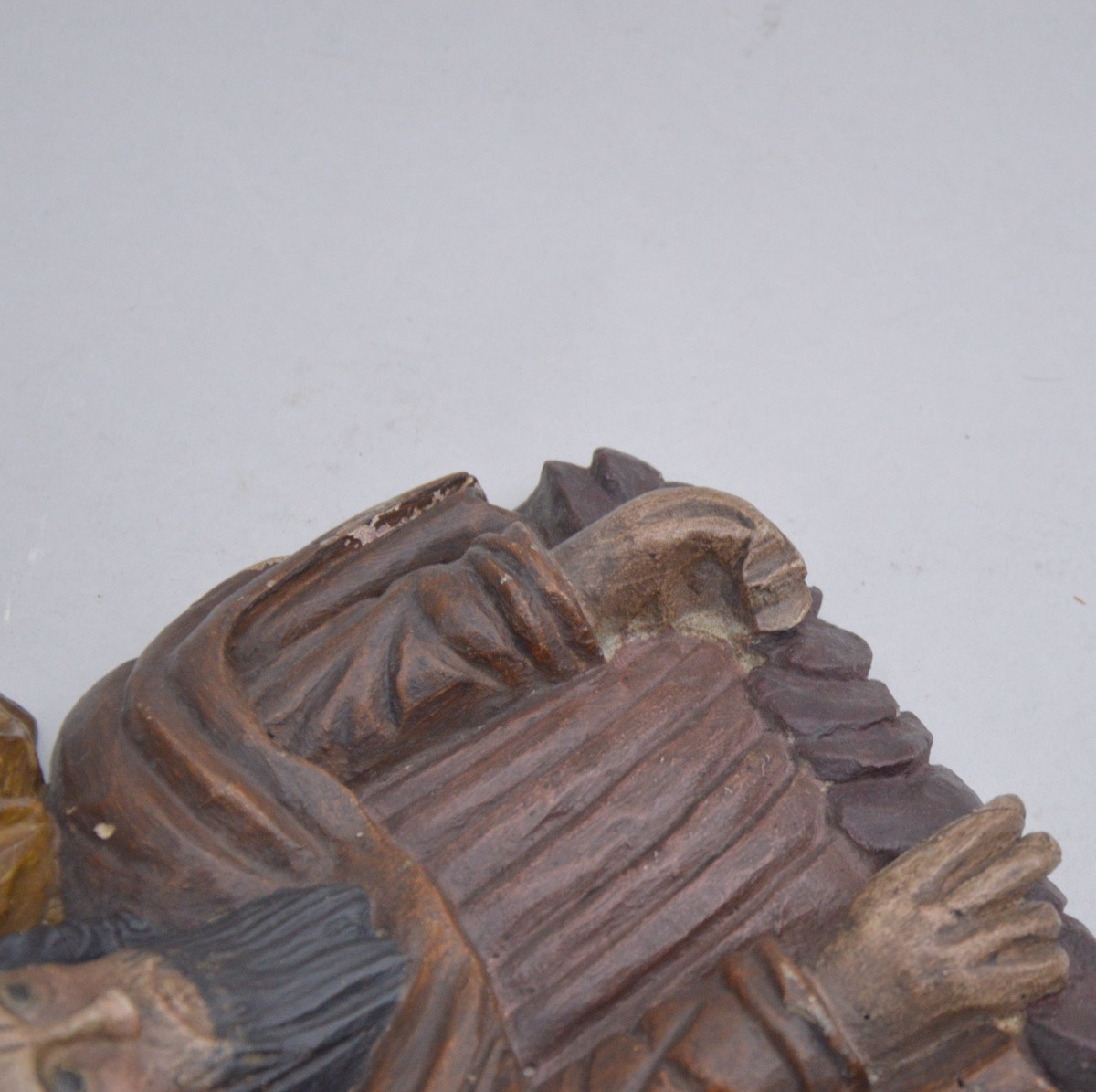 Carved And Polychrome Wooden Relief Depicting A Prophet Or Hermit. Circa 1840–1880-photo-2