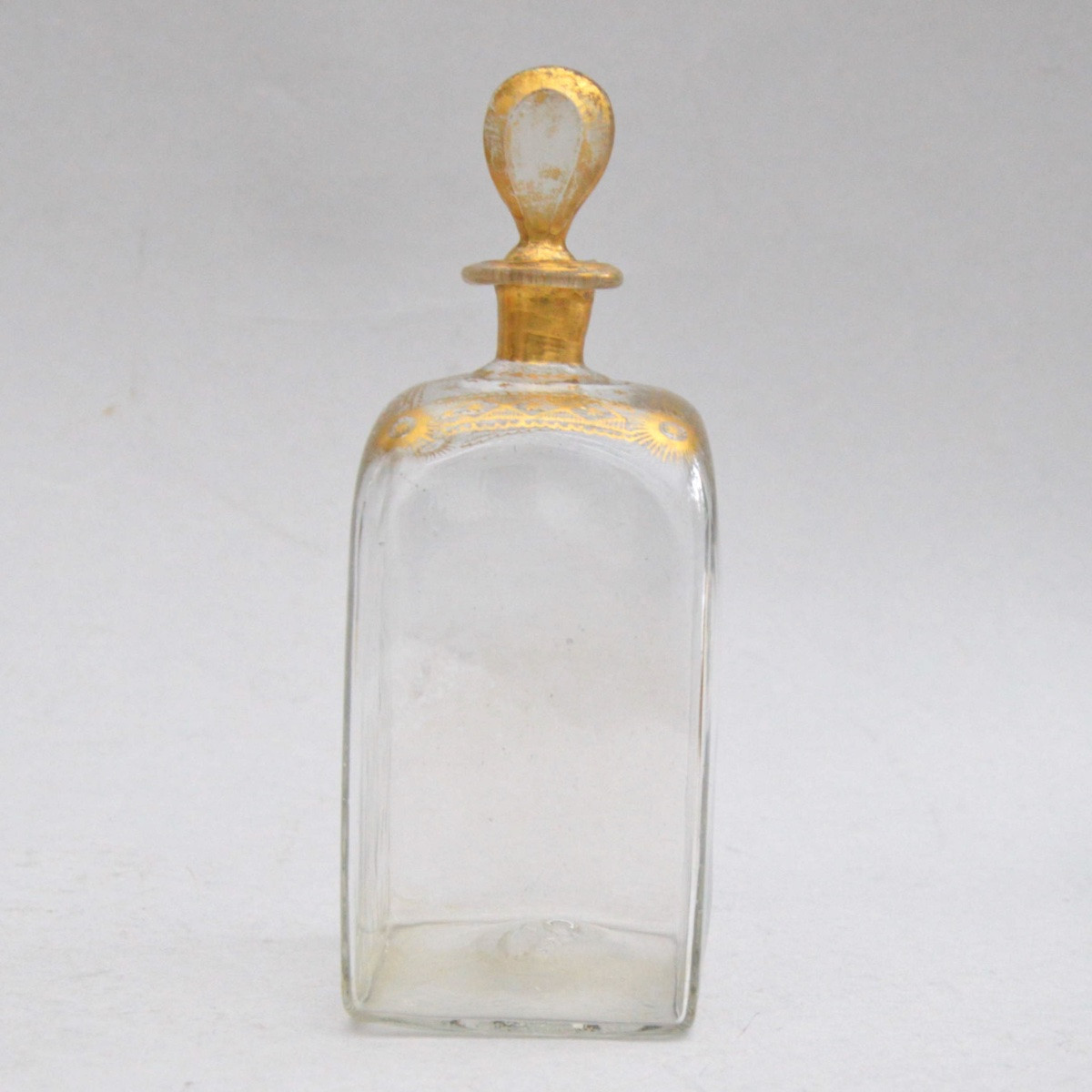 Antique Glass Bottle, Gilded Decoration Circa 1800-photo-1