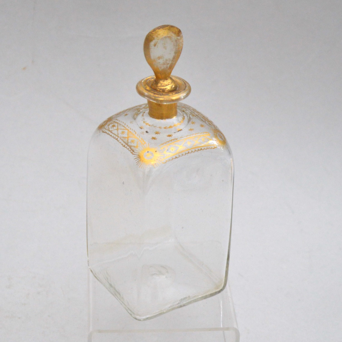 Antique Glass Bottle, Gilded Decoration Circa 1800
