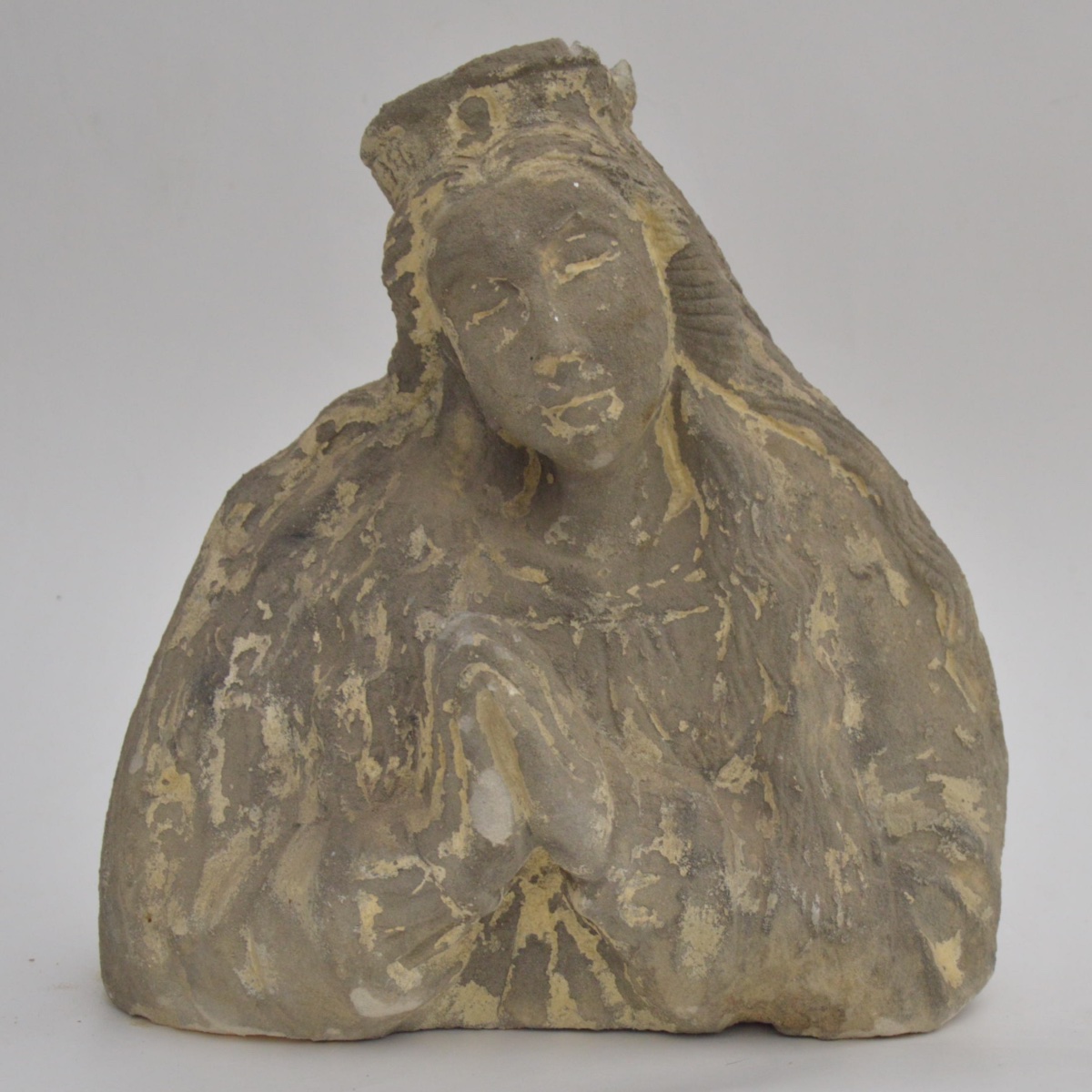 Veiled Bust Of A Saint, Carved From French Stone, Medieval Style, 19th Century-photo-2