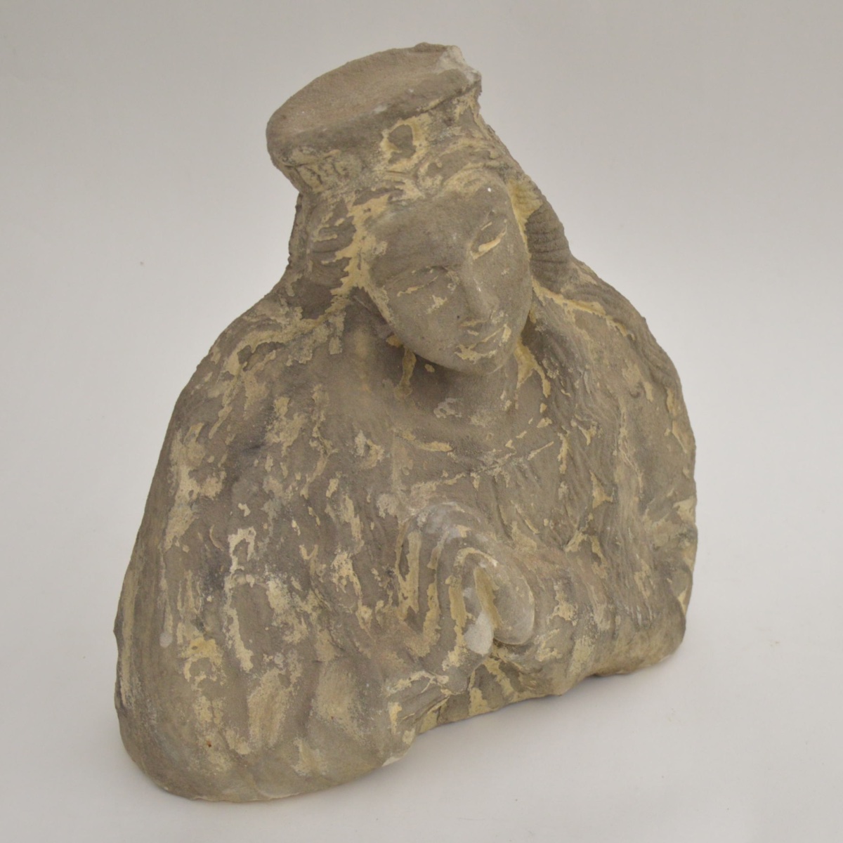 Veiled Bust Of A Saint, Carved From French Stone, Medieval Style, 19th Century-photo-5